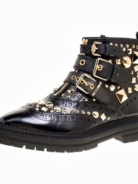 Burberry Everdon Studded Combat Black Ankle Boots